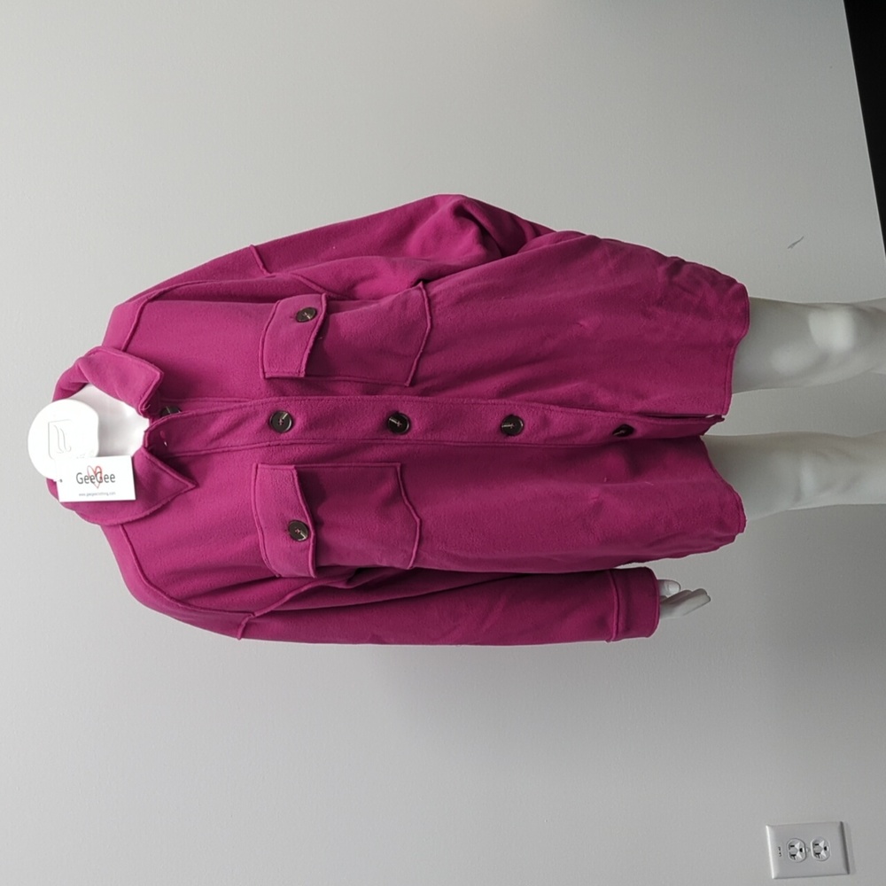 Geegee Bright Pink Button Up Shirt Jacket Shacket NEW